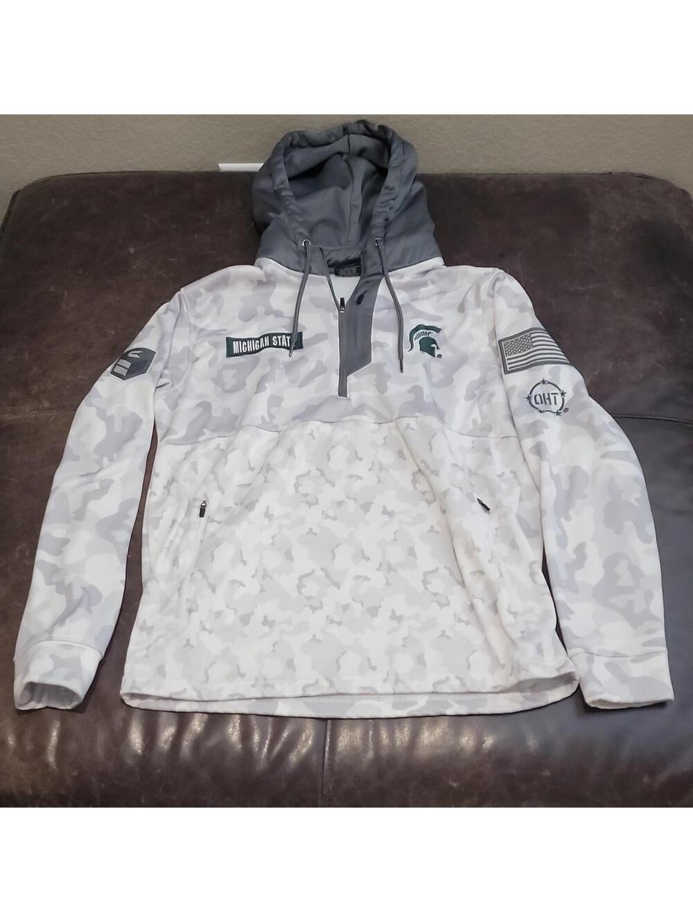 Colosseum Michigan State Spartans Military Camo 1/4 Zip Hoodie Gray SZ M 188